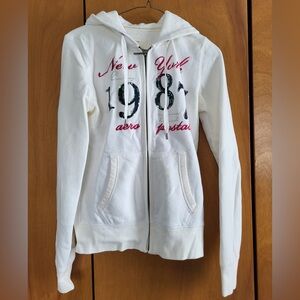 Aeropostale White Sequin '1988' Zip Hoodie with Pink Script